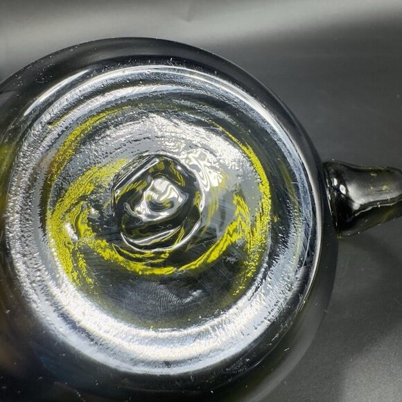 Hand Blown Dark Green Art Glass Pitcher Jug With Handle Hand Made Glassware VTG - Picture 3 of 13